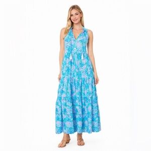 LILLY PULITZER Malone Maxi Dress Las Olas Aqua Strong Current Sea
